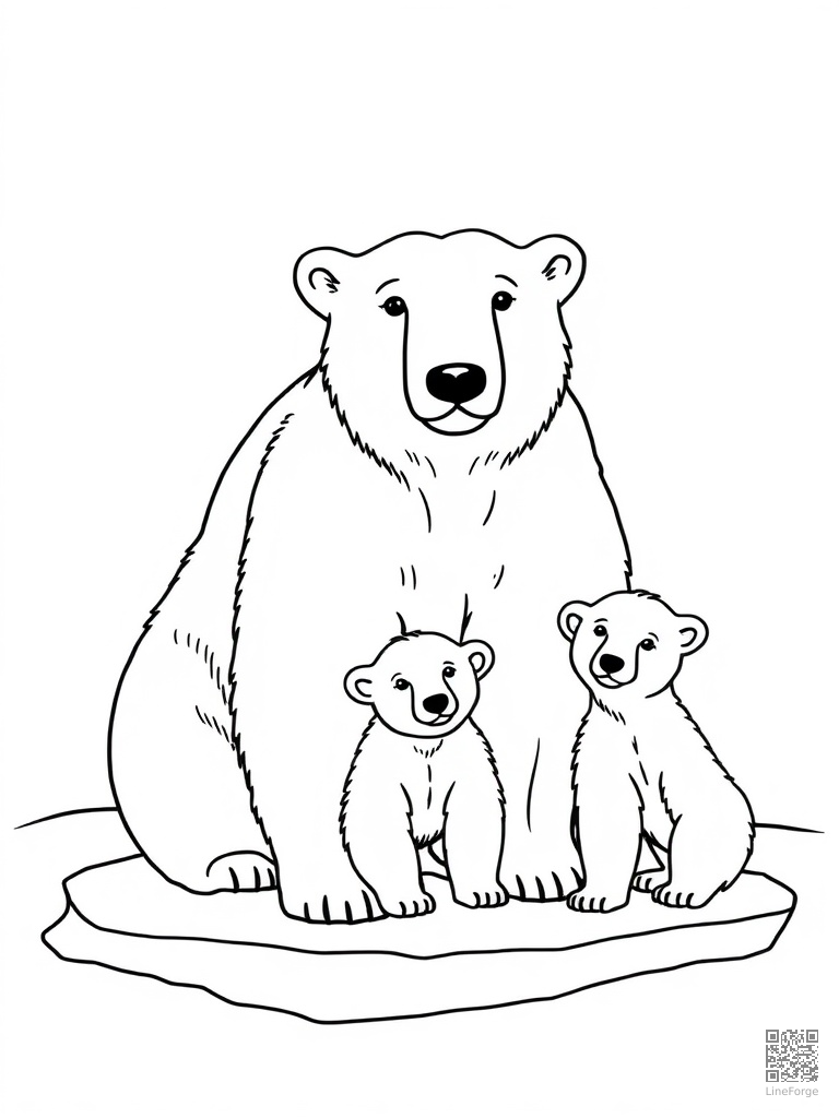 Polar bear mother and cubs on arctic ice coloring page Minimal style - free printable