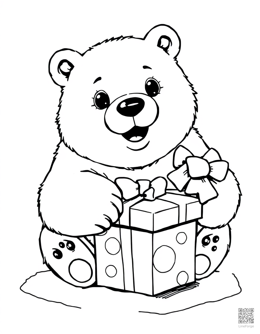 polar bear opening a christmas gift coloring page Manga style - free printable