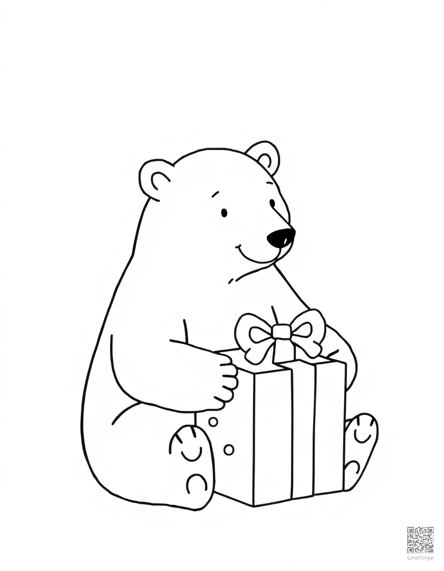polar bear opening a christmas gift coloring page Minimal style - free printable