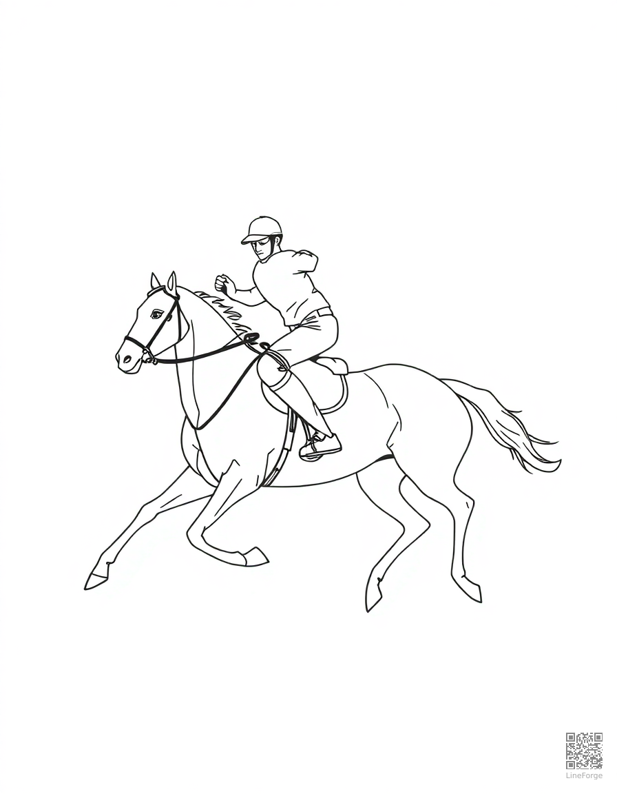polo horse and rider mid-swing coloring page Minimal style - free printable