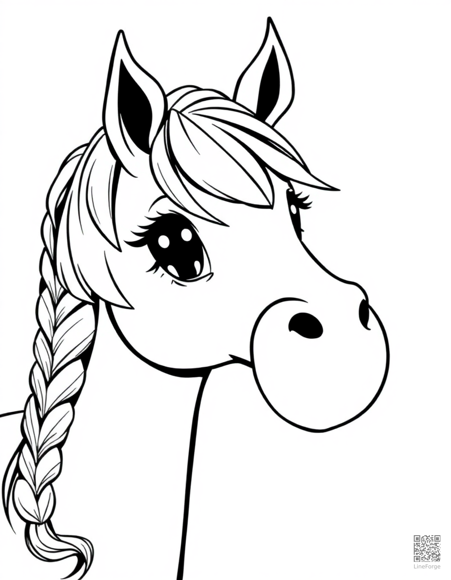 pony with a braided mane eating an apple coloring page Manga style - free printable