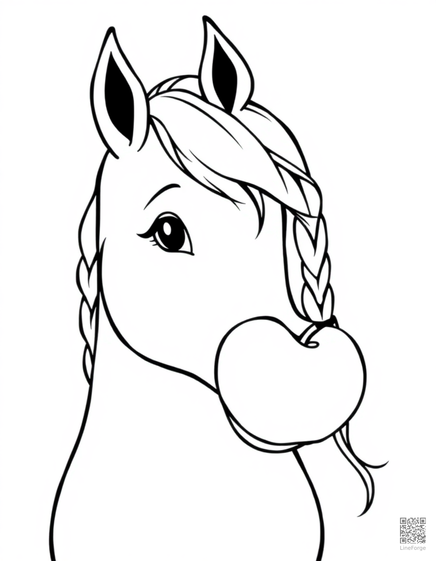 pony with a braided mane eating an apple coloring page Minimal style - free printable