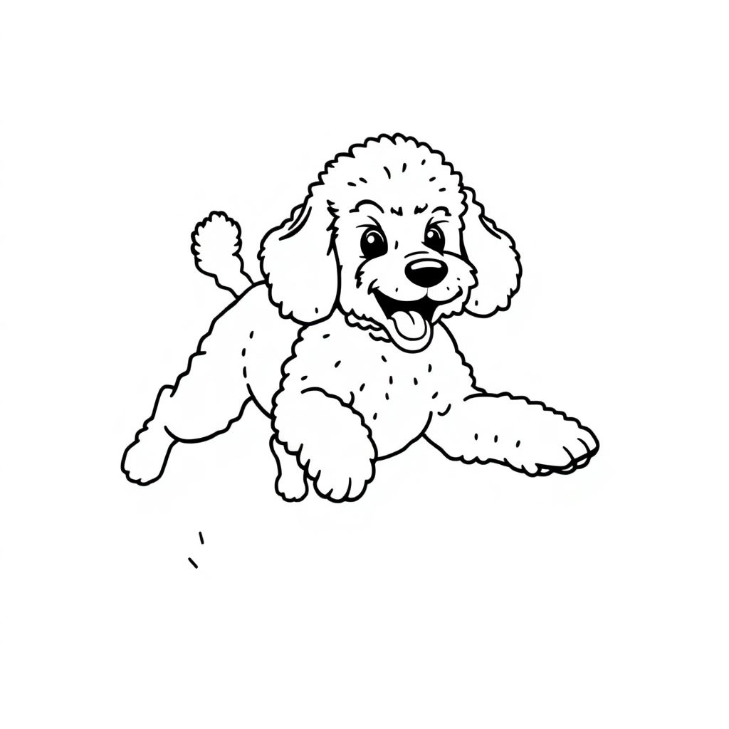 Poodle dog — playing and running, energetic and joyful coloring page Minimal style - free printable