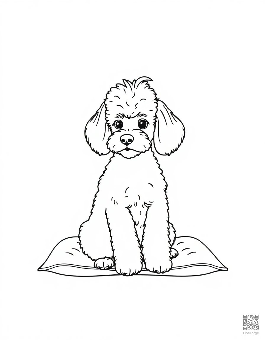 poodle with a fancy haircut sitting on a cushion coloring page Minimal style - free printable