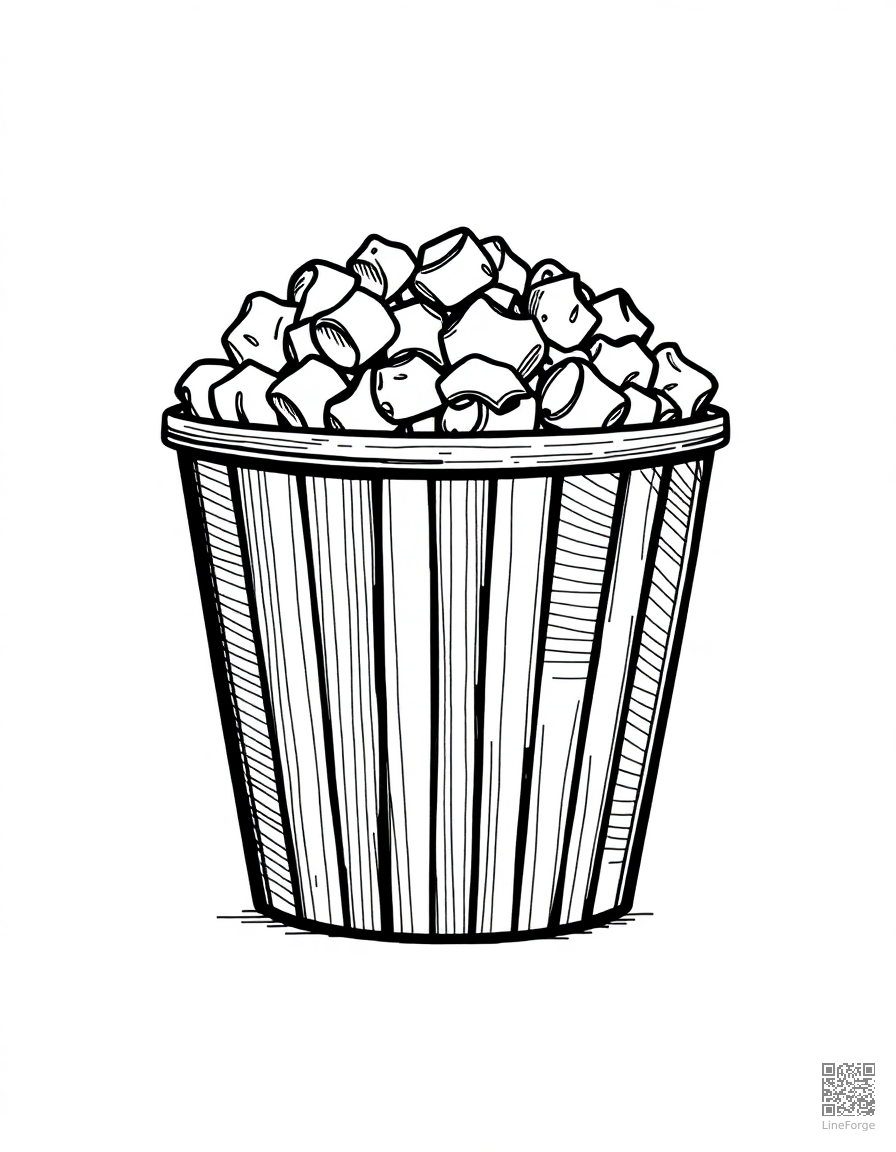 popcorn bucket at the movies coloring page Crosshatch style - free printable