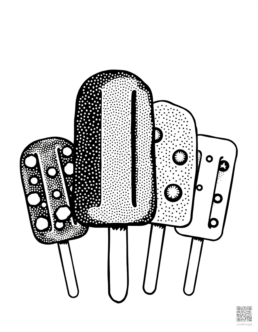 popsicle collection in different flavors coloring page Stipple style - free printable