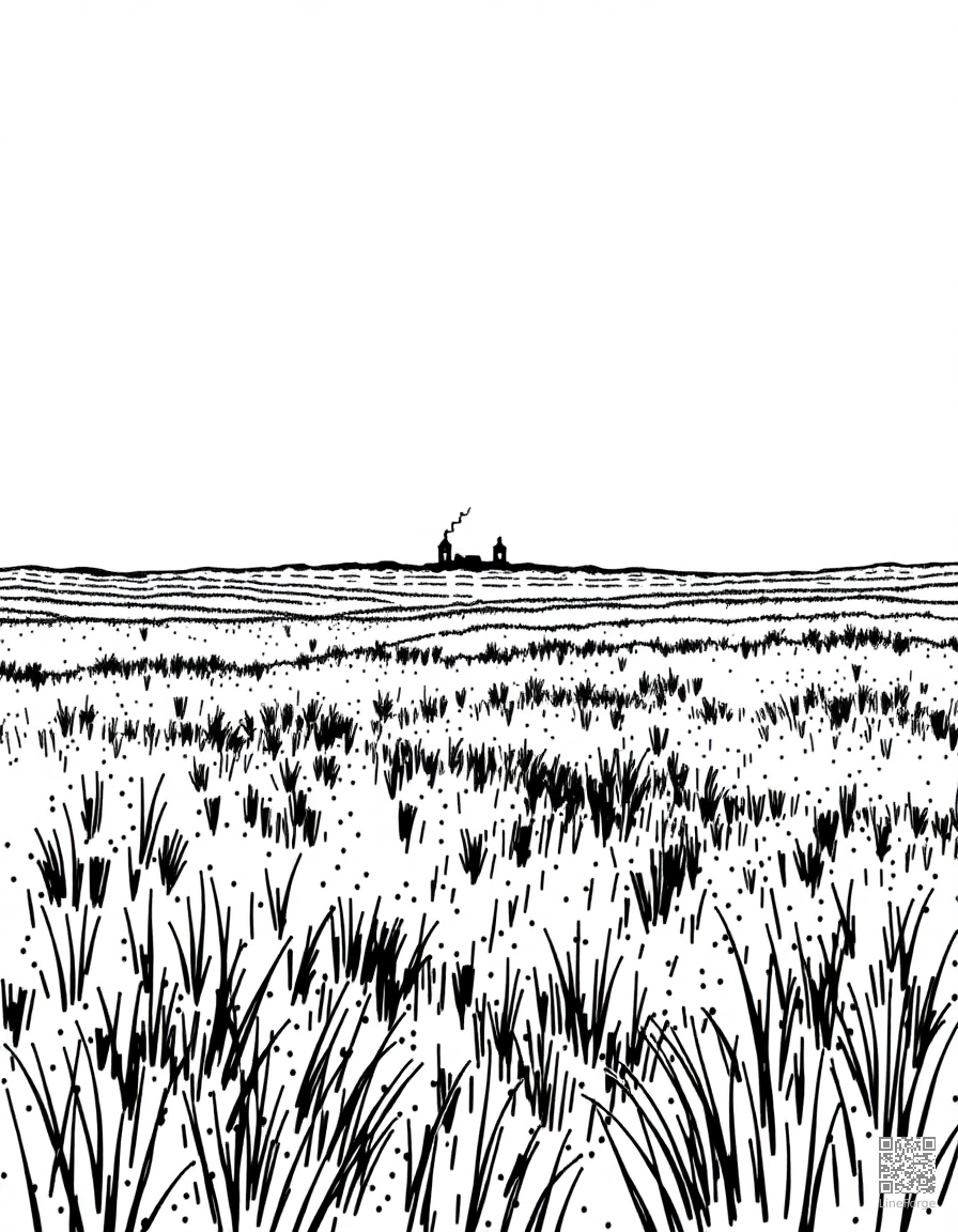 prairie grassland with distant thunderstorm coloring page Stipple style - free printable