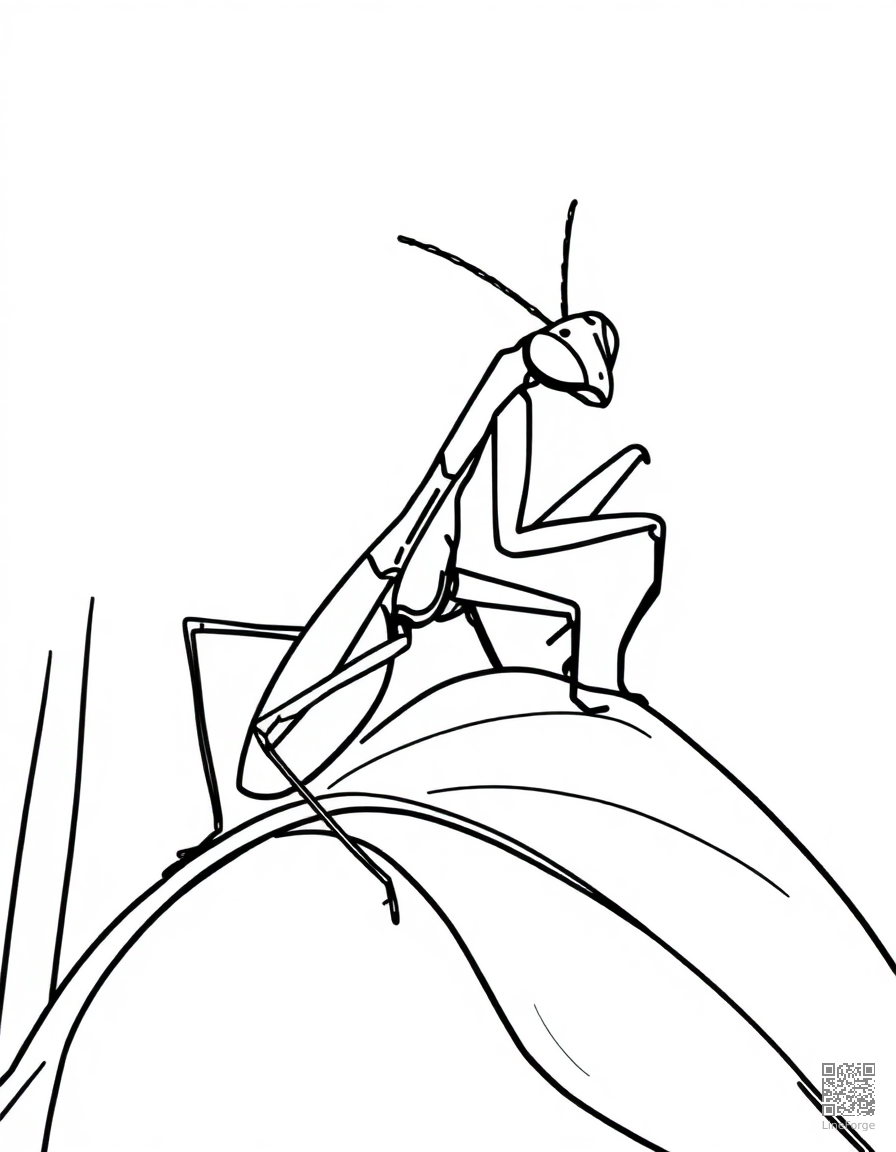 praying mantis on a garden leaf coloring page Minimal style - free printable