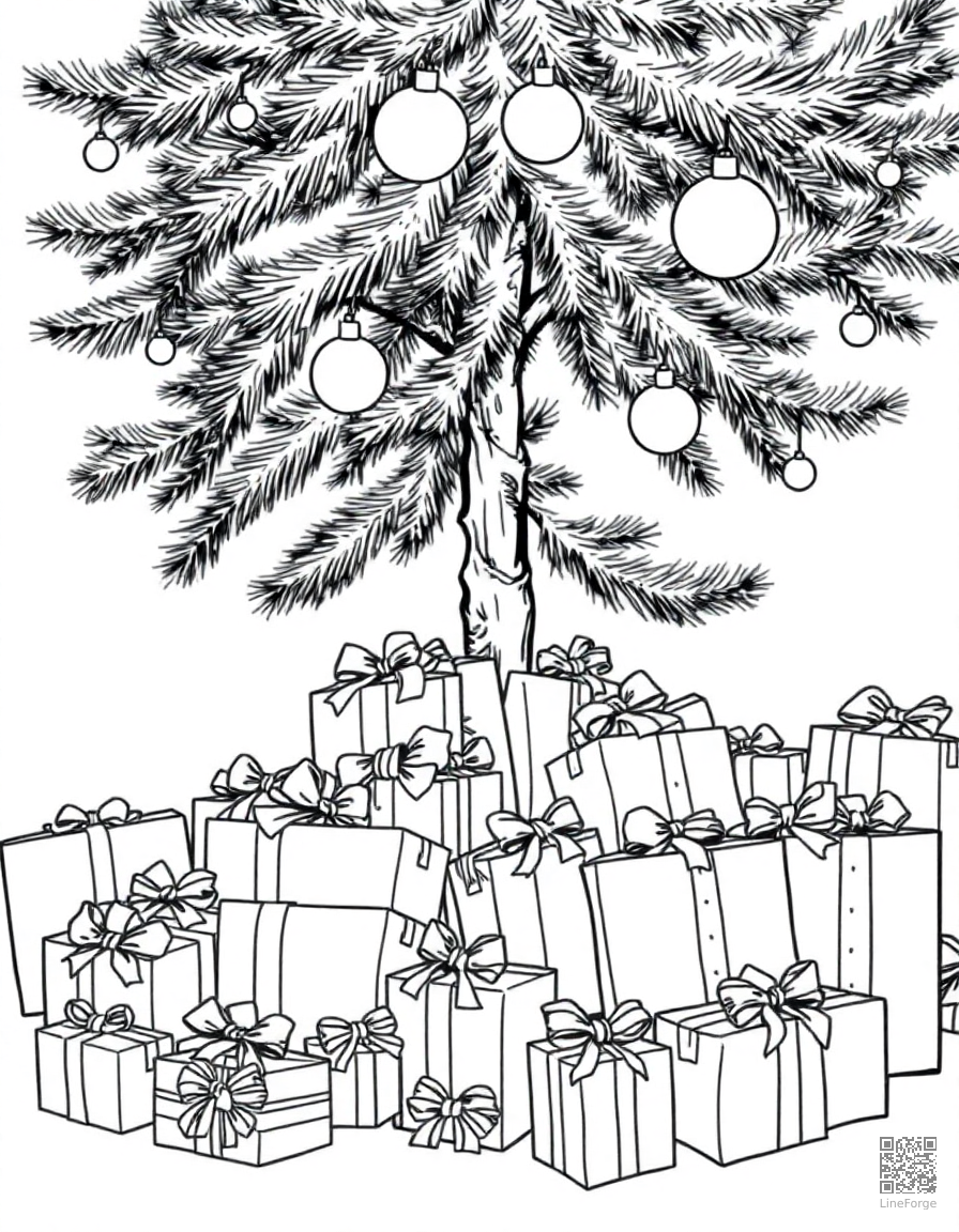 present pile under a christmas tree coloring page Manga style - free printable