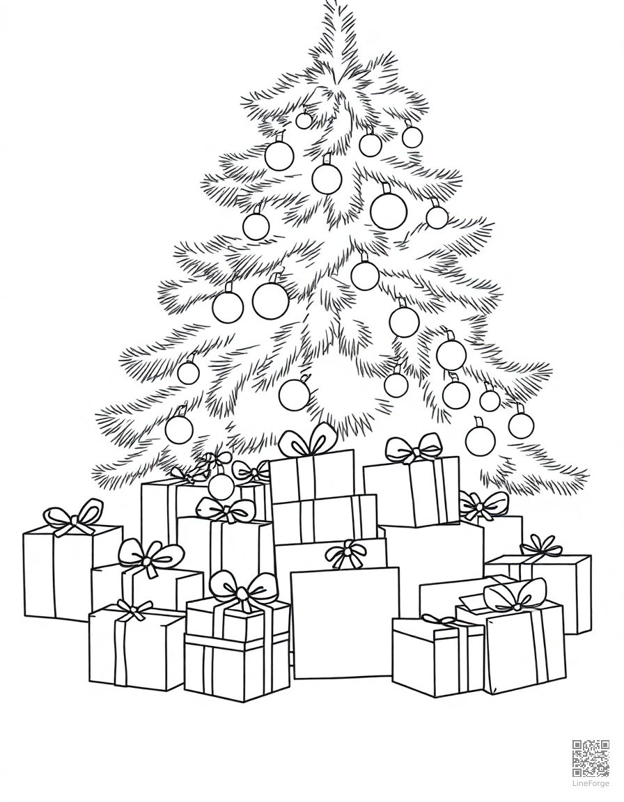 present pile under a christmas tree coloring page Minimal style - free printable