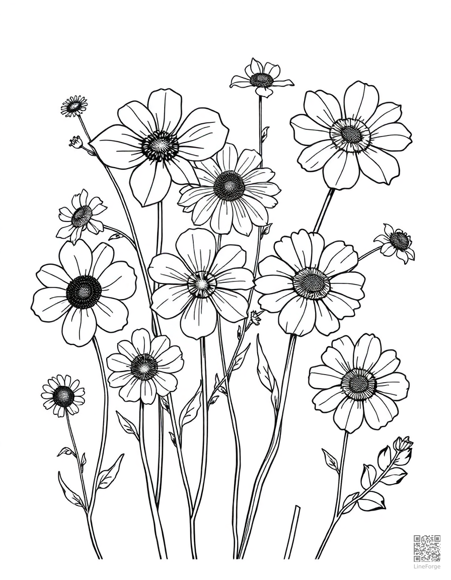 pressed flowers in a botanical journal coloring page Manga style free printable