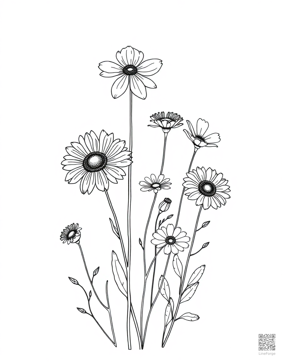 pressed flowers in a botanical journal coloring page Minimal style free printable