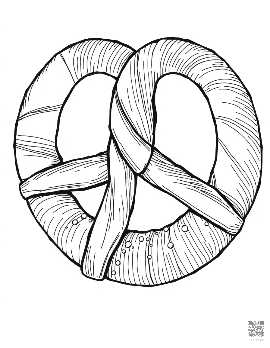 pretzel with salt crystals coloring page Crosshatch style - free printable