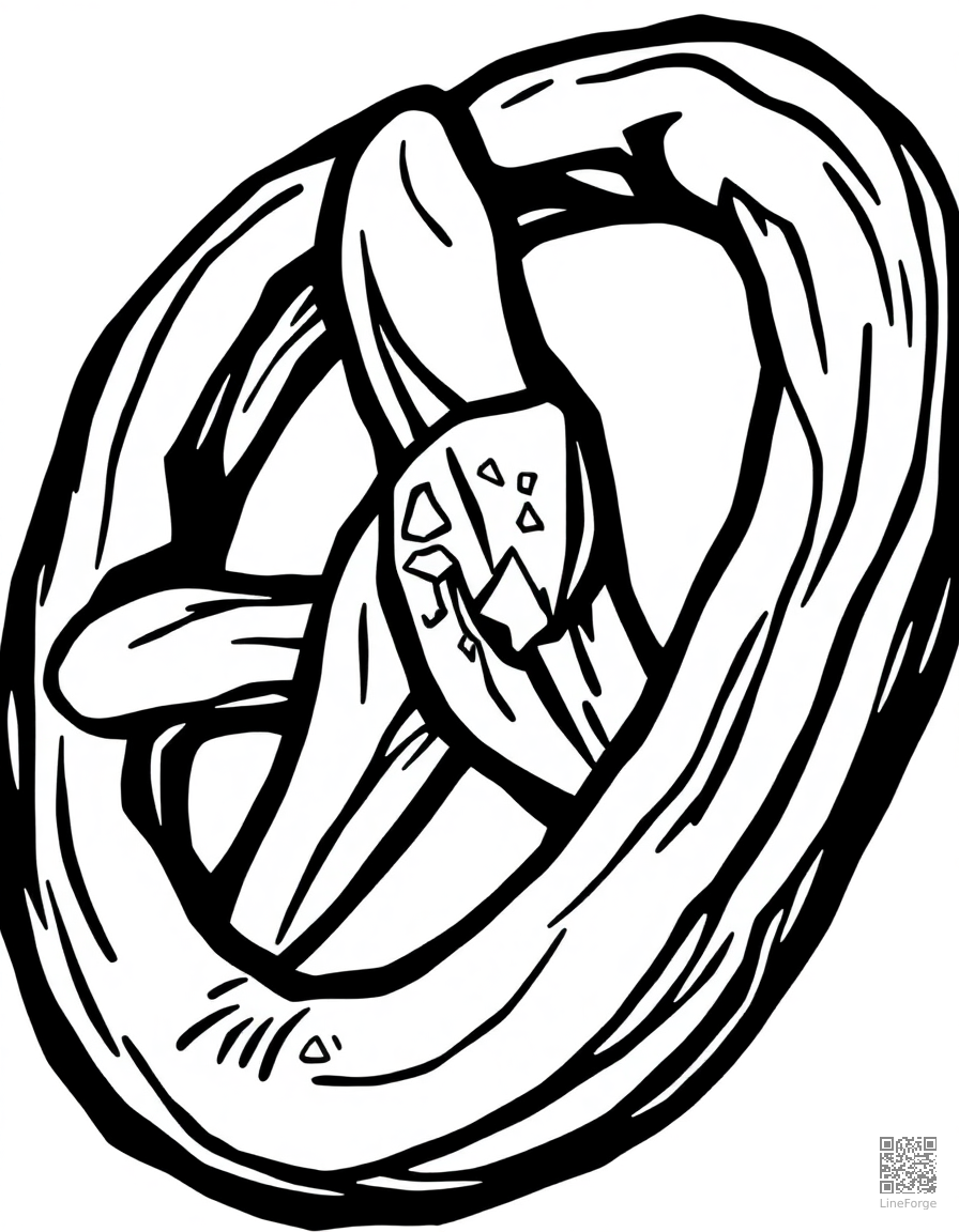 pretzel with salt crystals coloring page Woodcut style - free printable