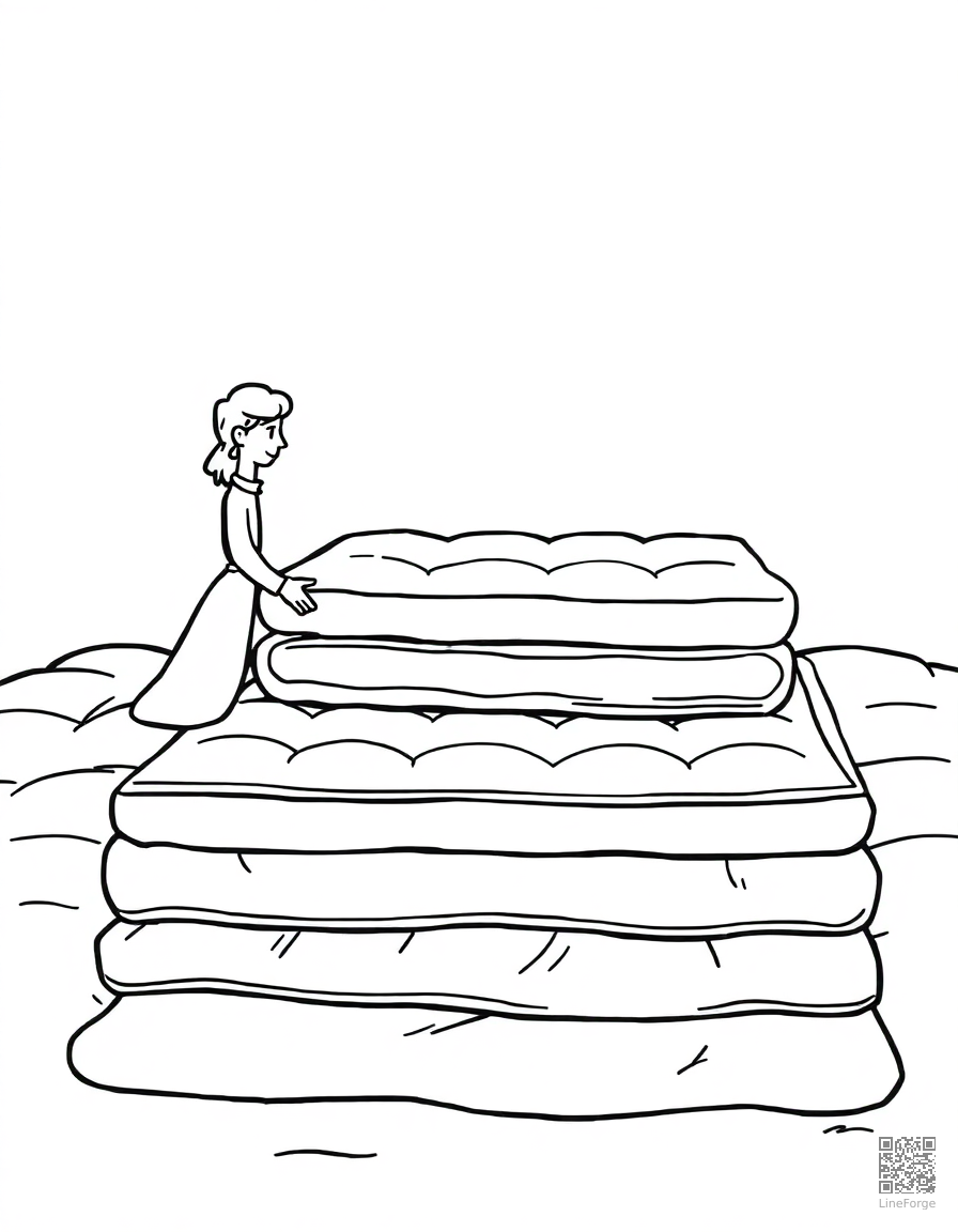 princess and the pea with many mattresses coloring page Contour style - free printable