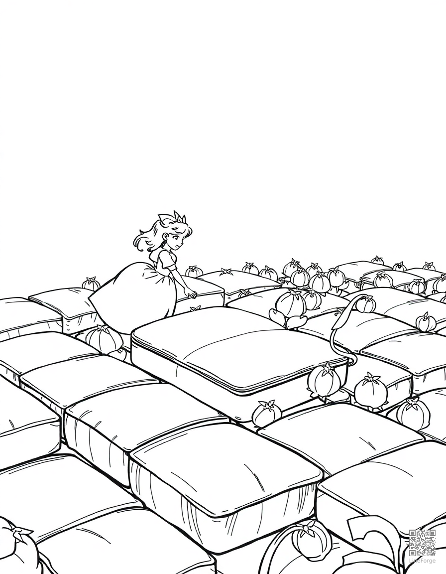 princess and the pea with many mattresses coloring page Manga style - free printable