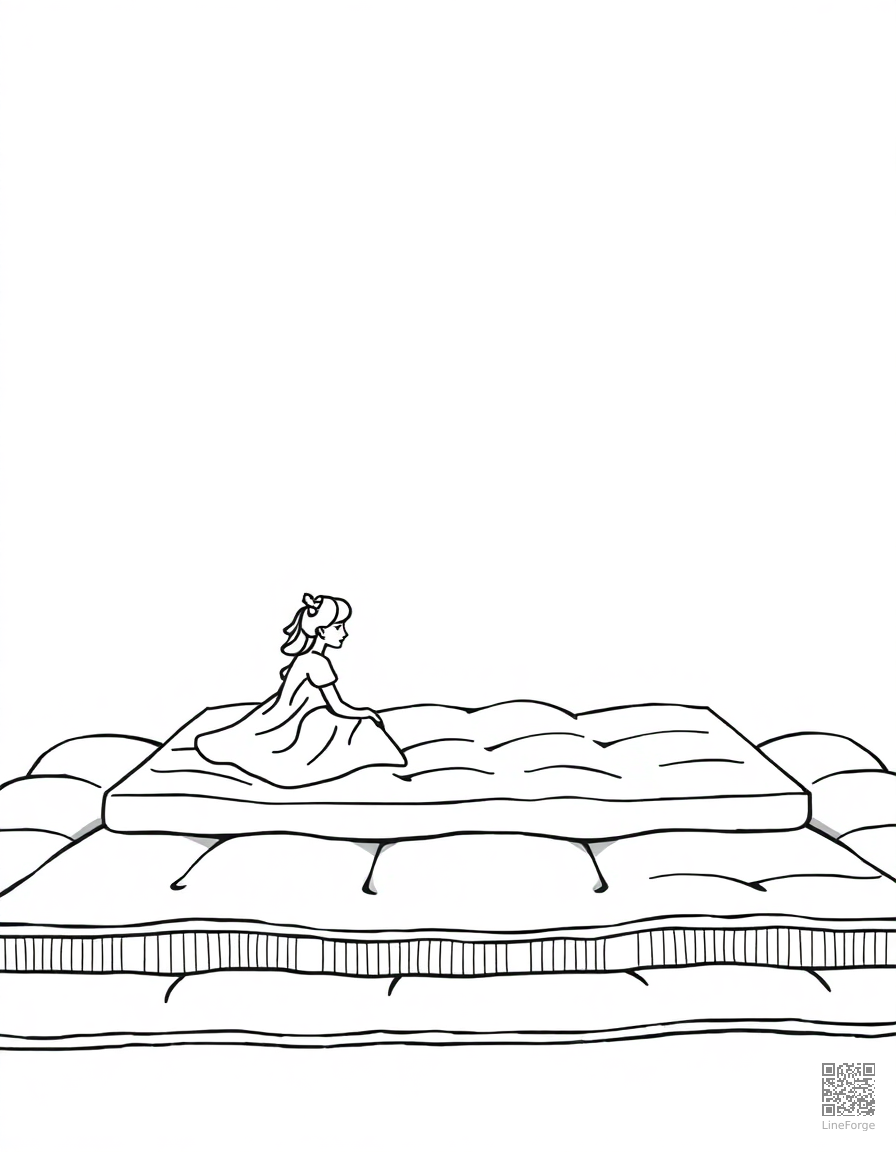 princess and the pea with many mattresses coloring page Minimal style - free printable