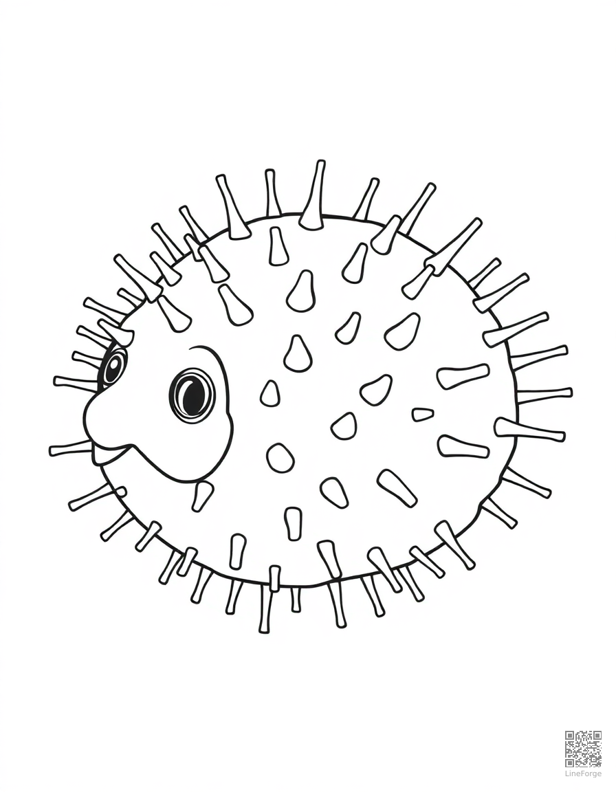 pufferfish inflated and spiky coloring page Contour style - free printable