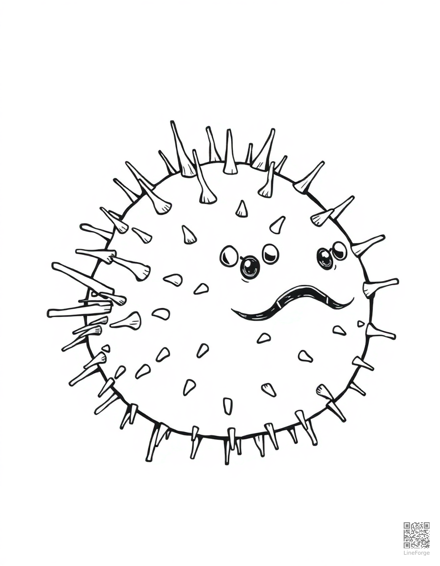 pufferfish inflated and spiky coloring page Manga style - free printable