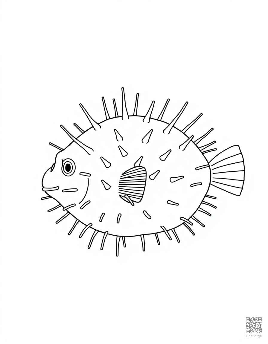 pufferfish inflated and spiky coloring page Minimal style - free printable