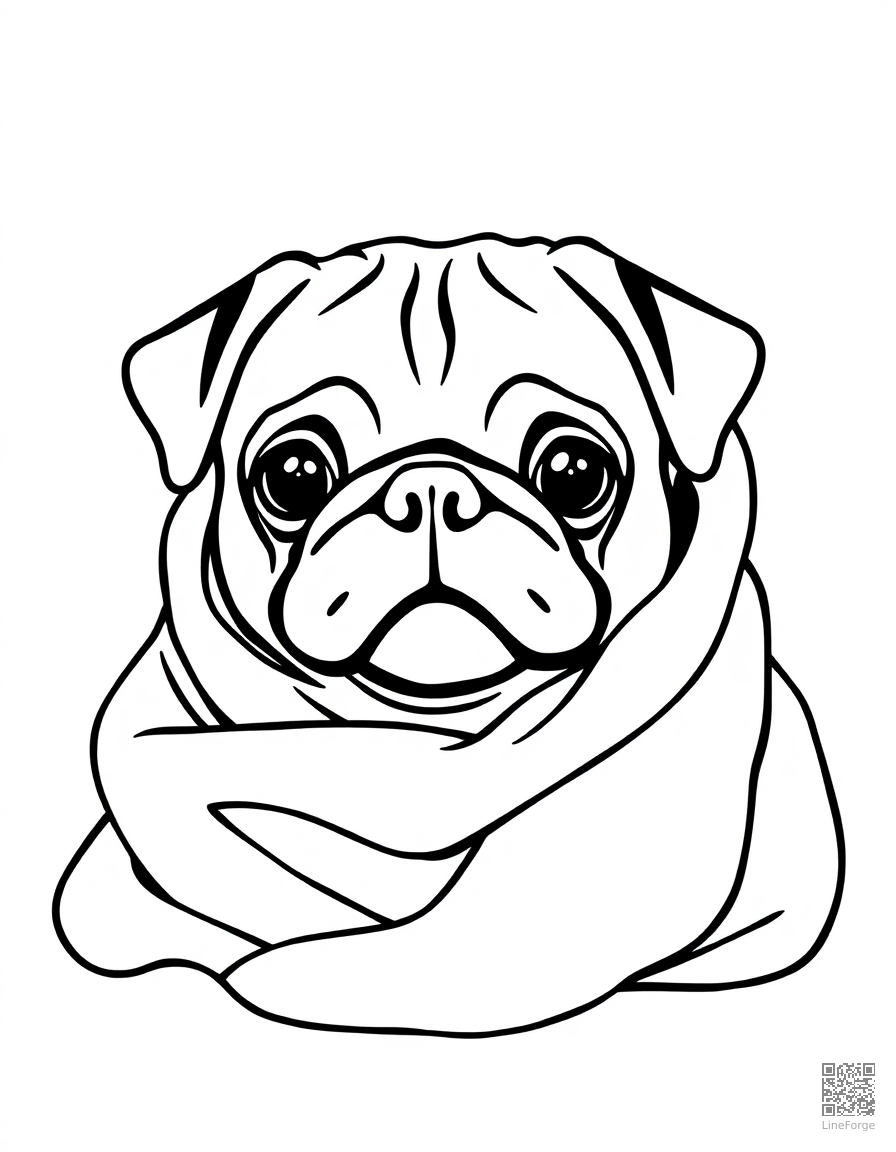 pug wrapped in a cozy blanket coloring page Minimal style - free printable