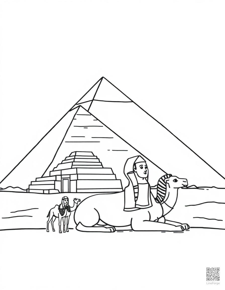 pyramids of giza with sphinx and camels coloring page Minimal style - free printable