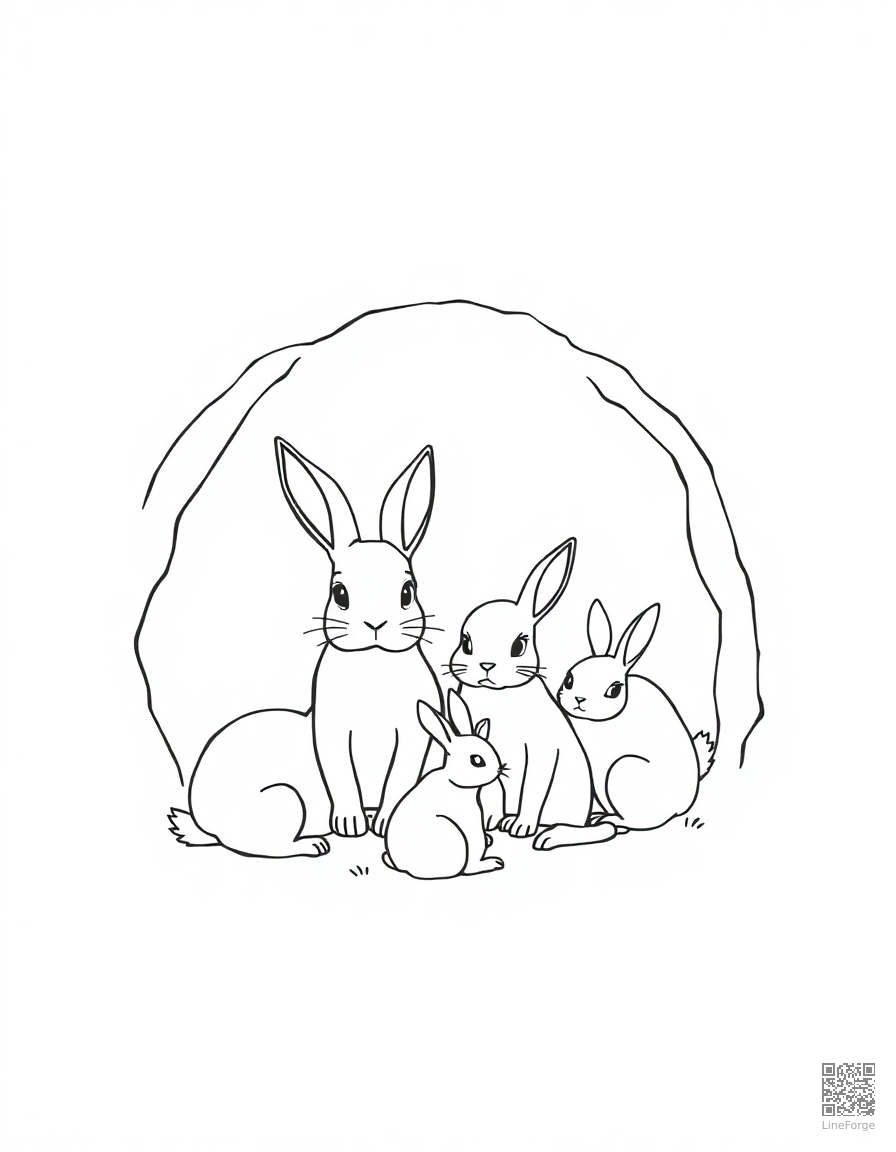 rabbit family in a burrow coloring page Minimal style free printable