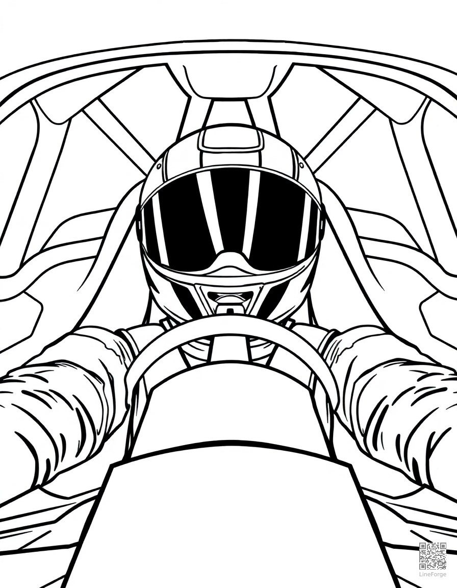 race car driver in the cockpit coloring page Contour style - free printable