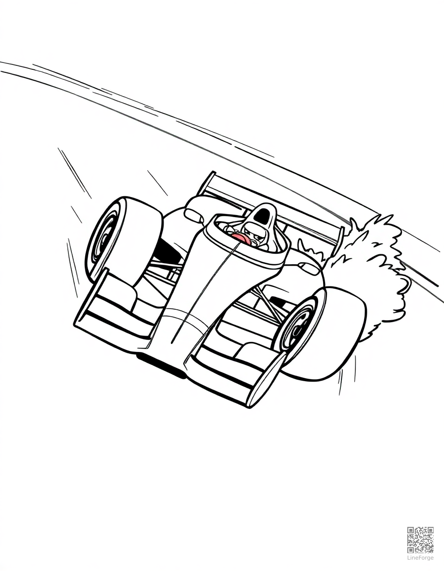 race car speeding around a track coloring page Contour style - free printable