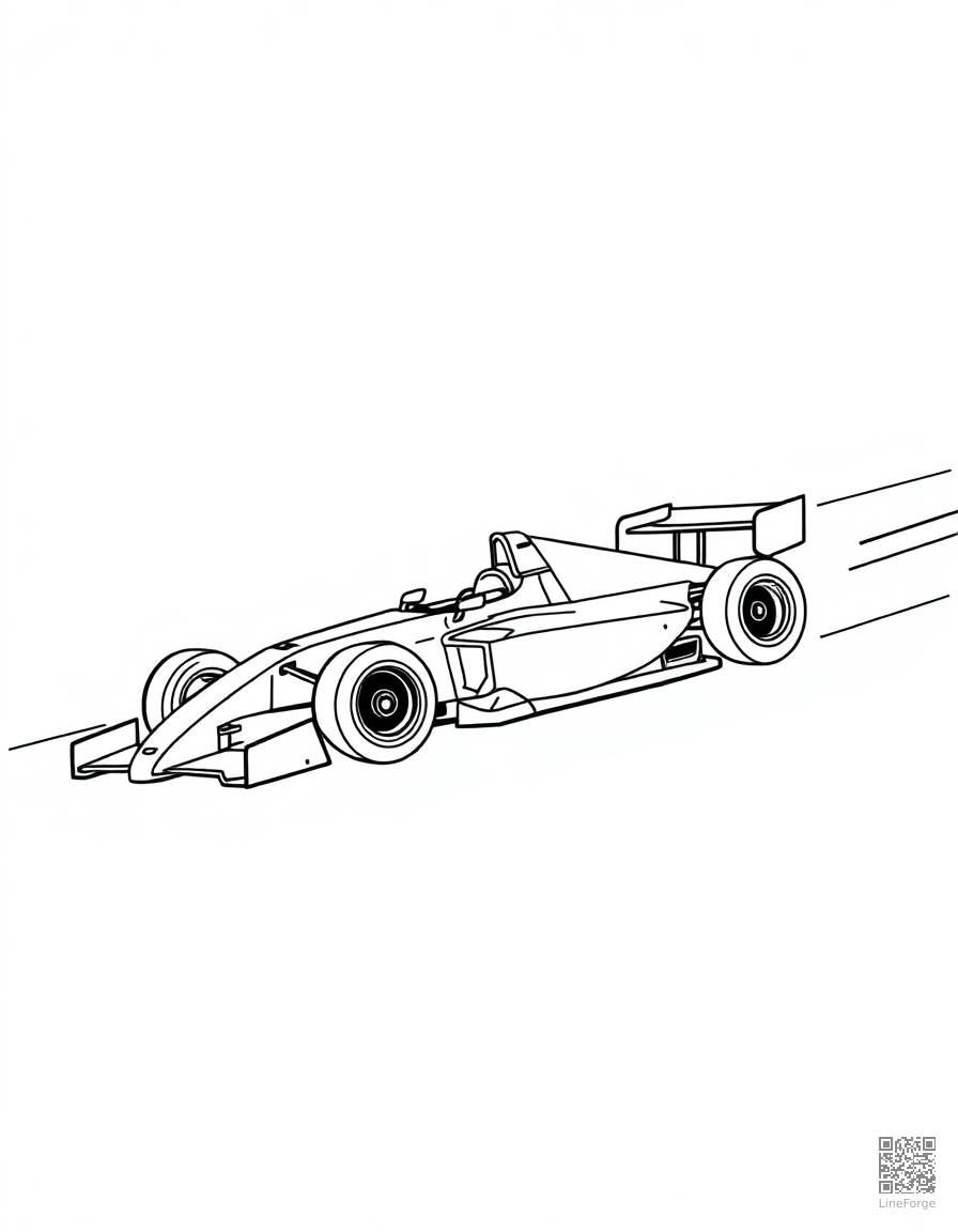 Free race car speeding on a track coloring page in minimal style — printable line art