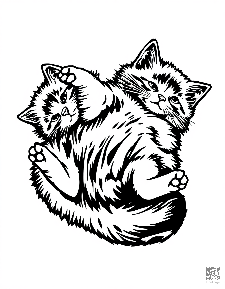 ragdoll kitten lying on its back coloring page Woodcut style - free printable