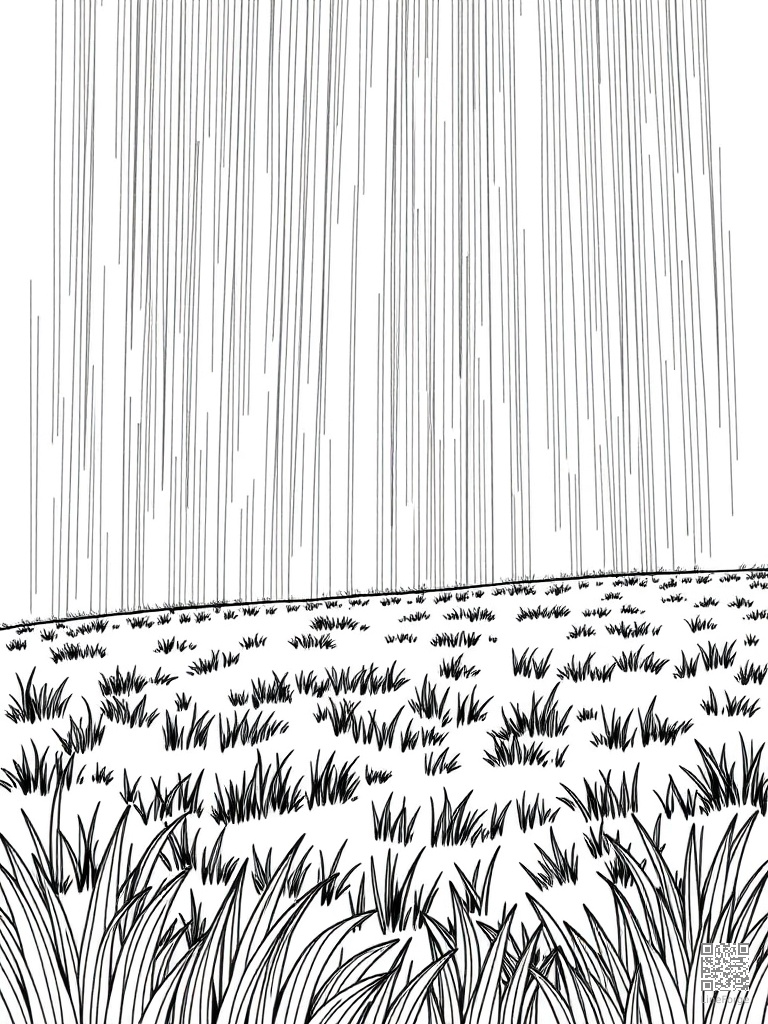 Rainbow over a green meadow after rain coloring page Manga style - free printable