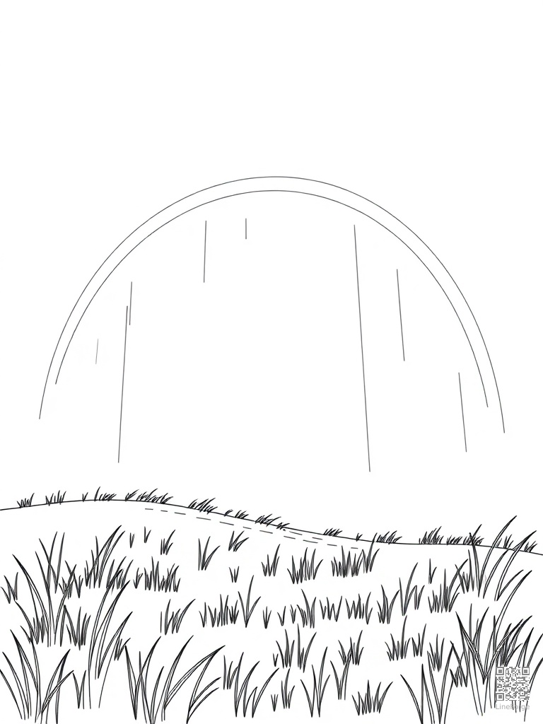 Rainbow over a green meadow after rain coloring page Minimal style - free printable