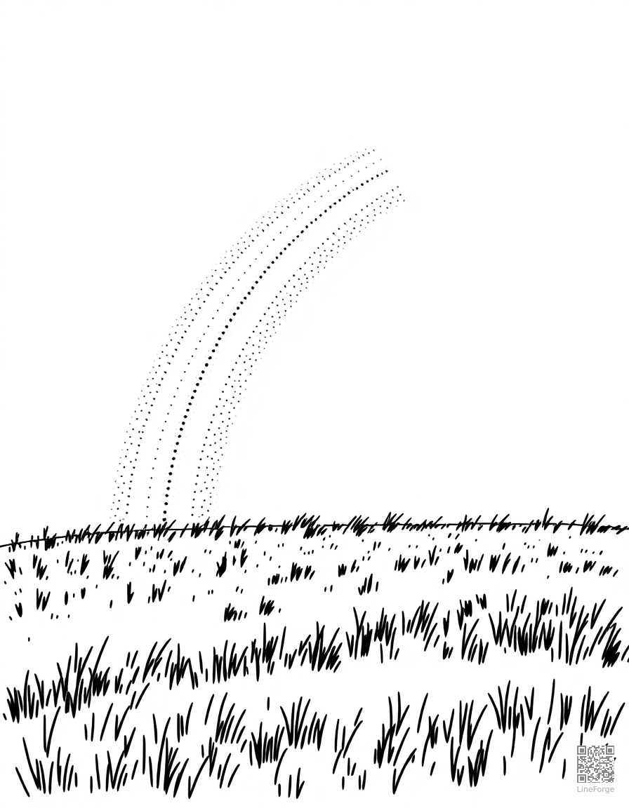 Rainbow over a green meadow coloring page Stipple style - free printable