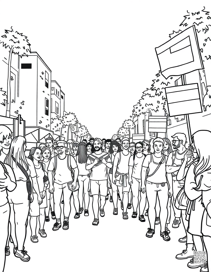 rainbow pride parade celebration coloring page Contour style - free printable