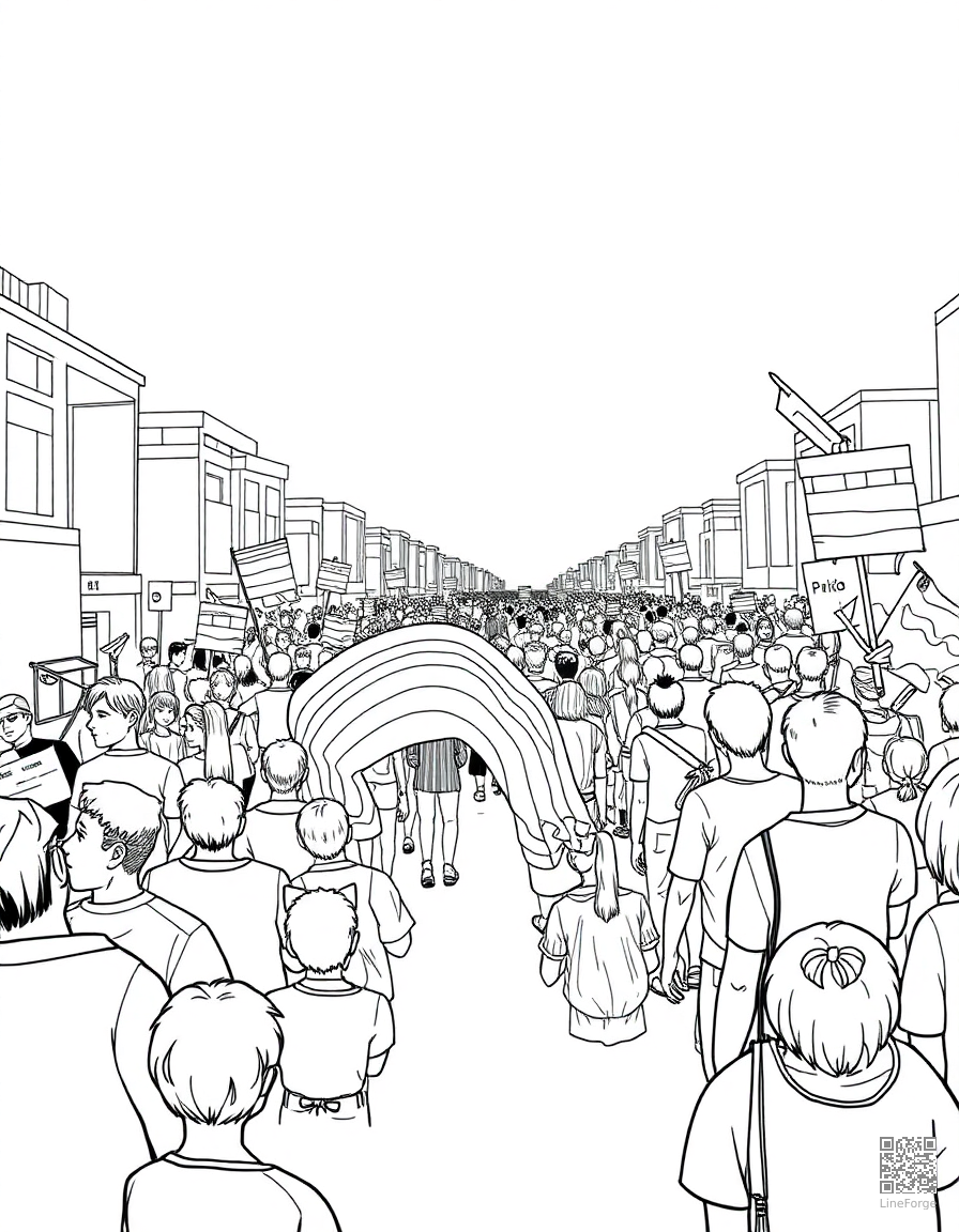 rainbow pride parade celebration coloring page Manga style - free printable