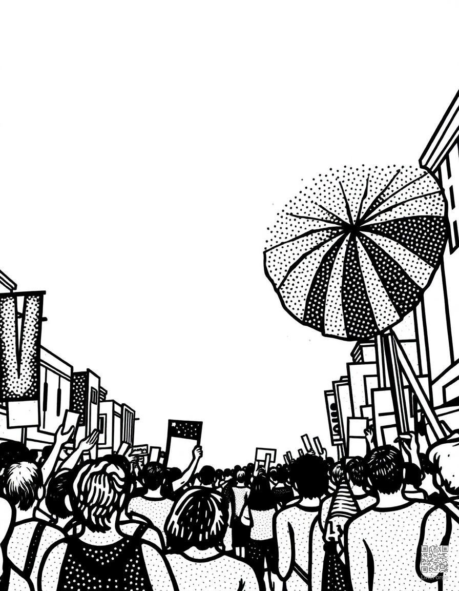 rainbow pride parade celebration coloring page Stipple style - free printable