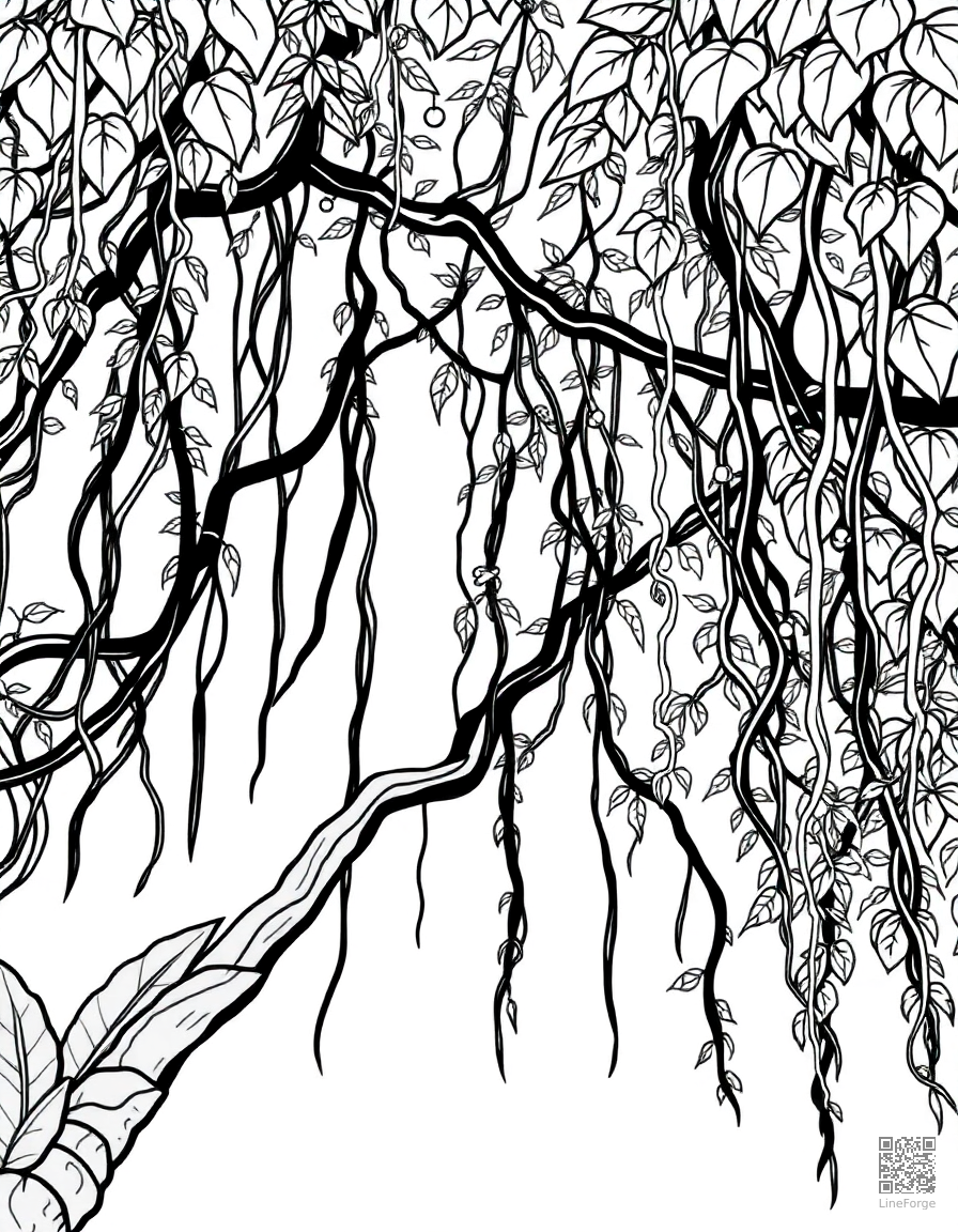 rainforest canopy with hanging vines coloring page Contour style - free printable