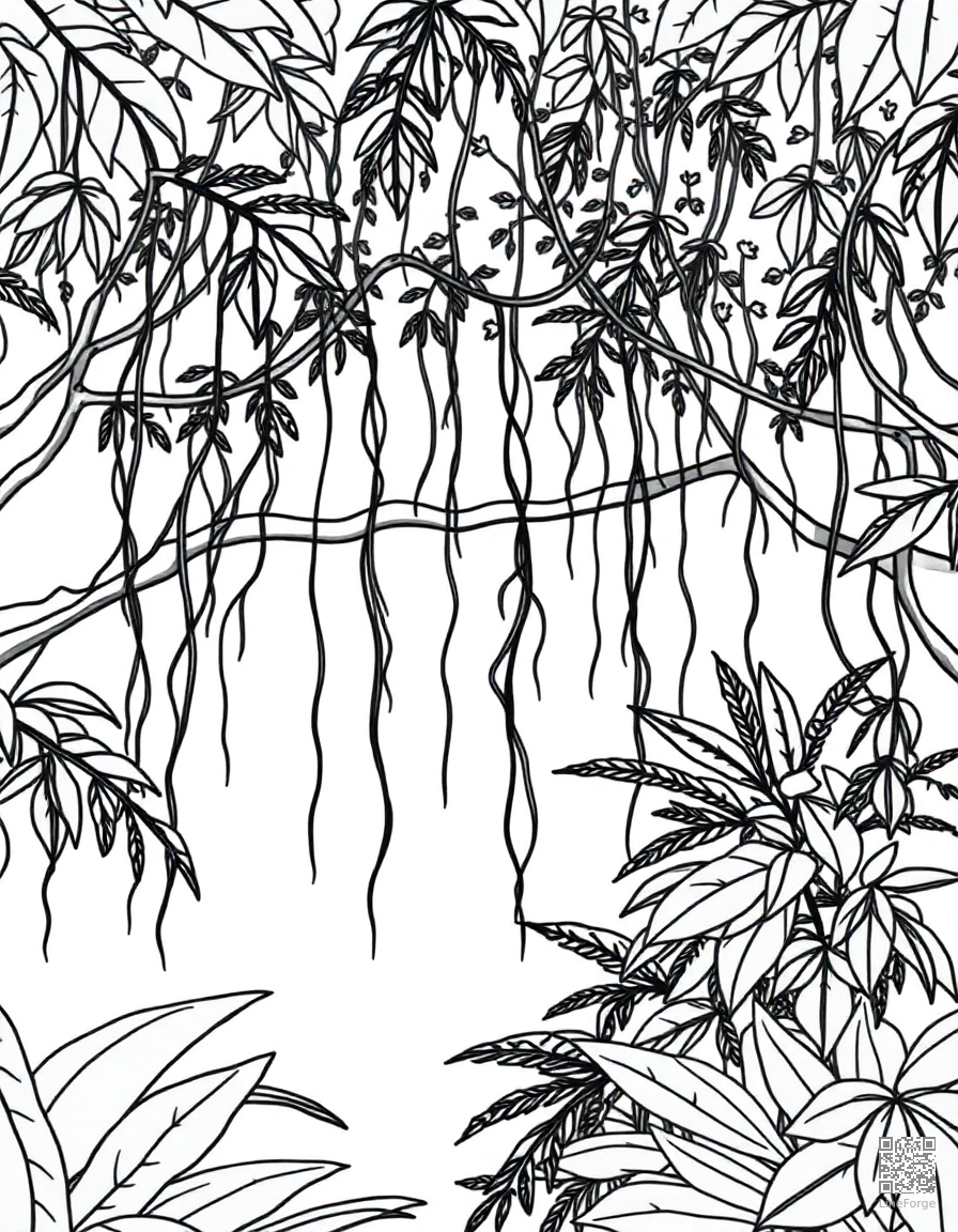 rainforest canopy with hanging vines coloring page Minimal style - free printable