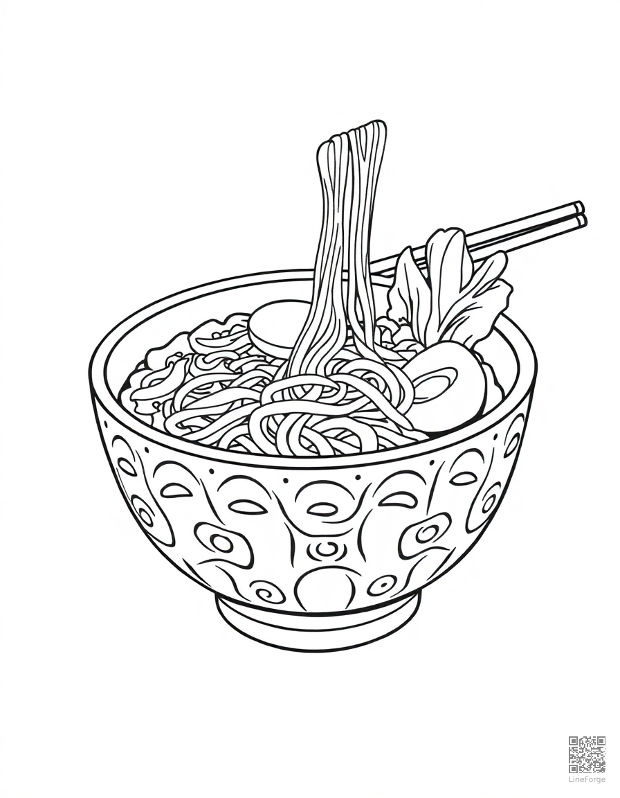 ramen bowl with noodles and toppings coloring page Manga style - free printable