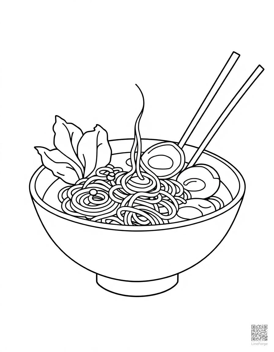 ramen bowl with noodles and toppings coloring page Minimal style - free printable