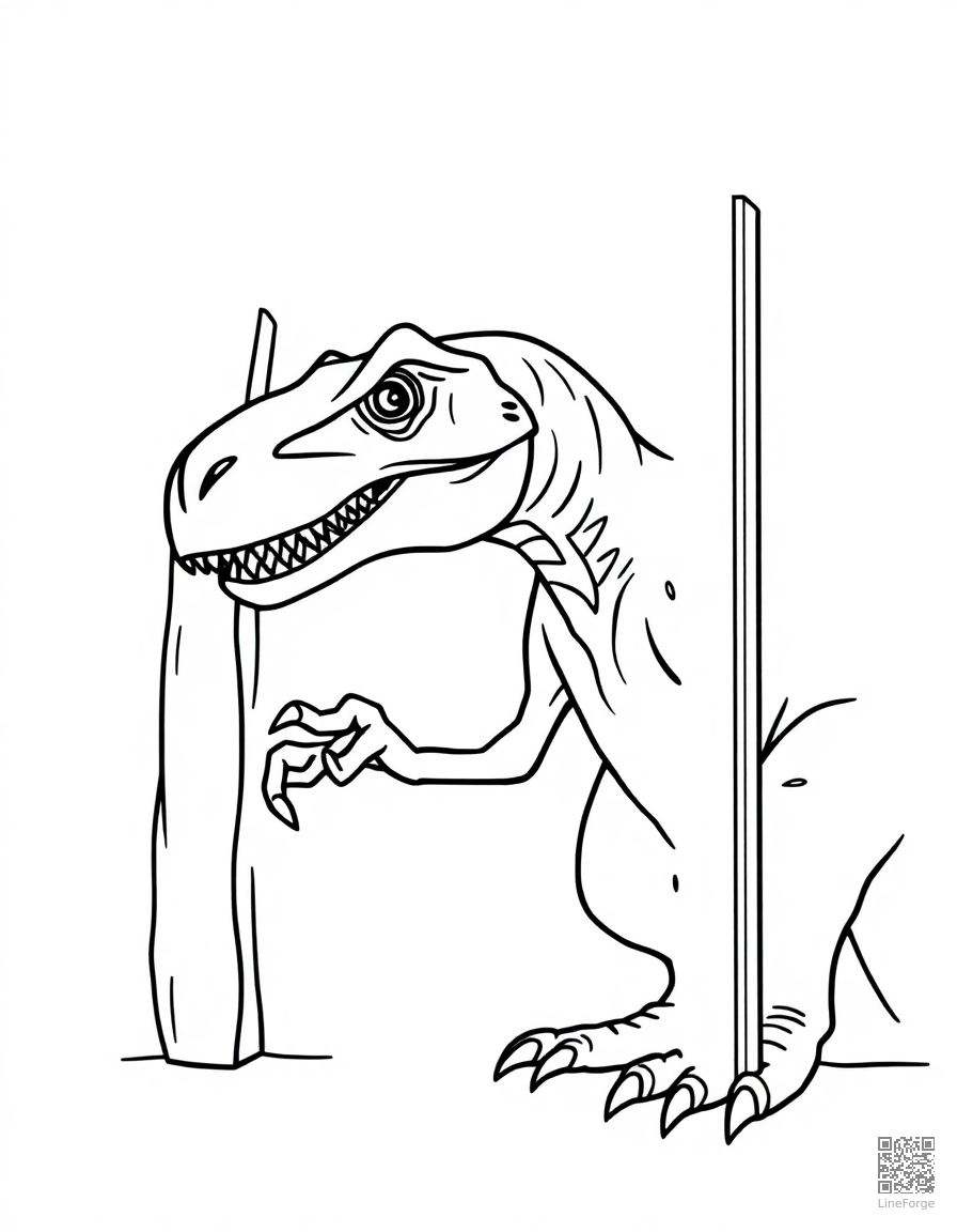 Free raptor opening a door with its claw coloring page in contour style — printable line art
