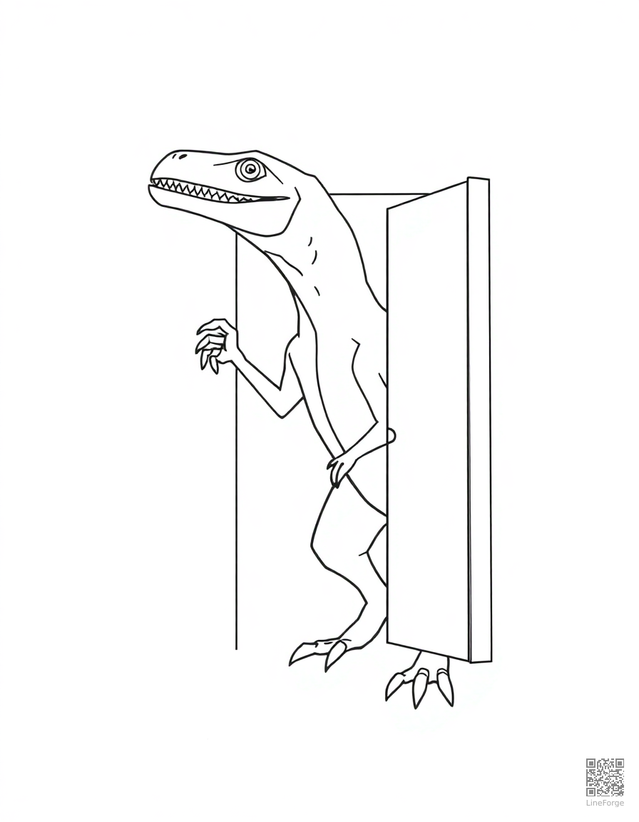 Free raptor opening a door with its claw coloring page in minimal style — printable line art