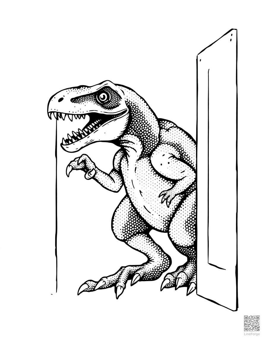 raptor opening a door with its claw coloring page Stipple style free printable