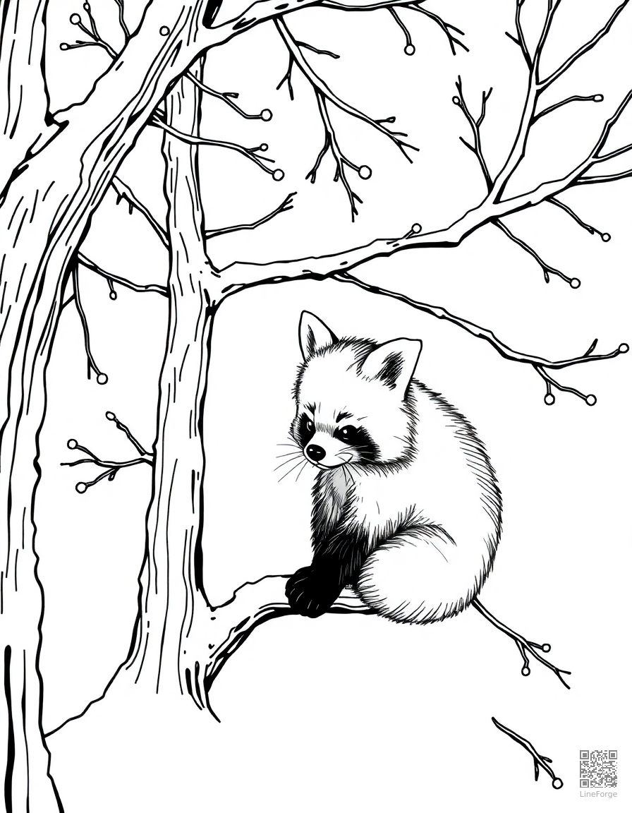 red panda playing in a snowy tree coloring page Manga style - free printable