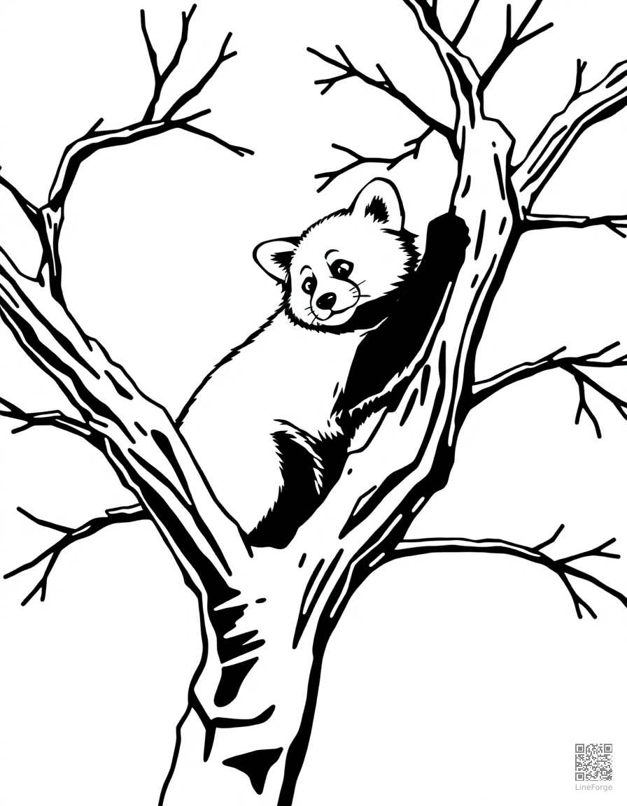 red panda playing in a snowy tree coloring page Minimal style - free printable