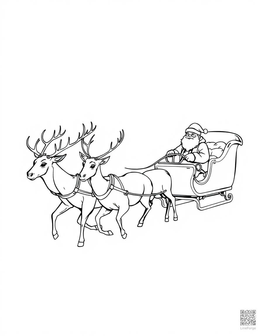 reindeer team pulling santas sleigh coloring page Manga style - free printable