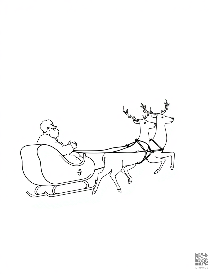 reindeer team pulling santas sleigh coloring page Minimal style - free printable