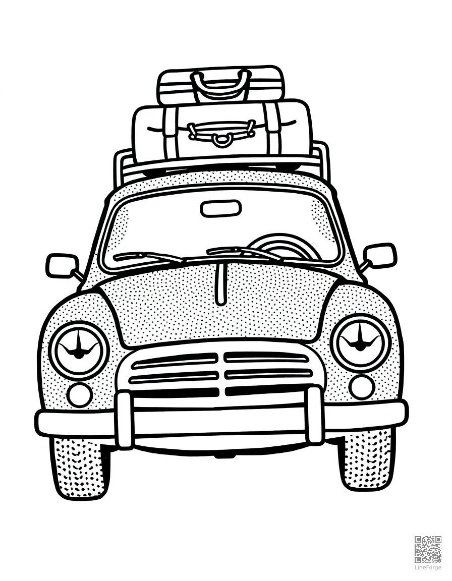 road trip car with luggage on top coloring page Stipple style - free printable