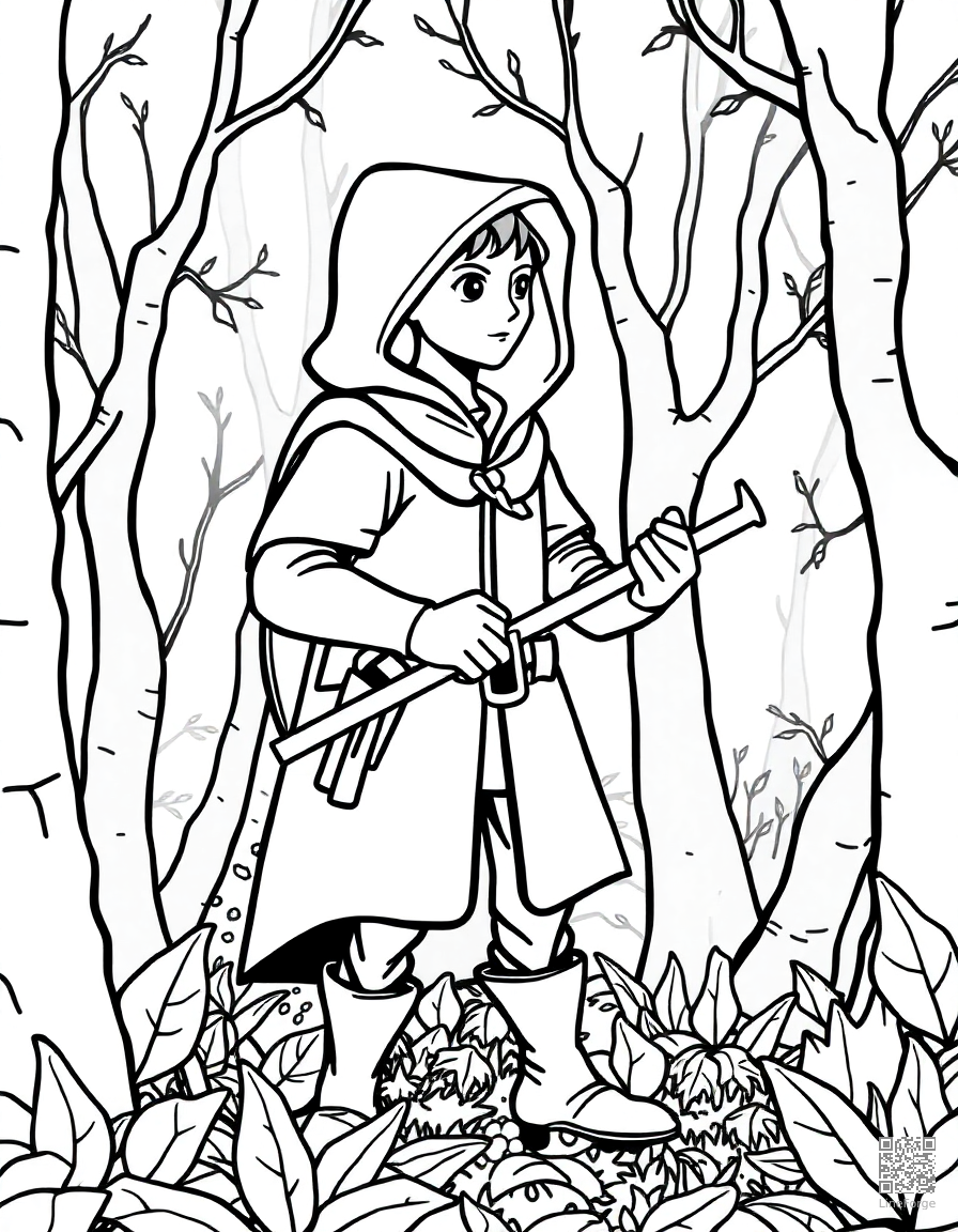 Free robin hood in sherwood forest coloring page in contour style — printable line art